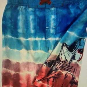 Kids Swim Trunks with Shark Print - Blue and Red